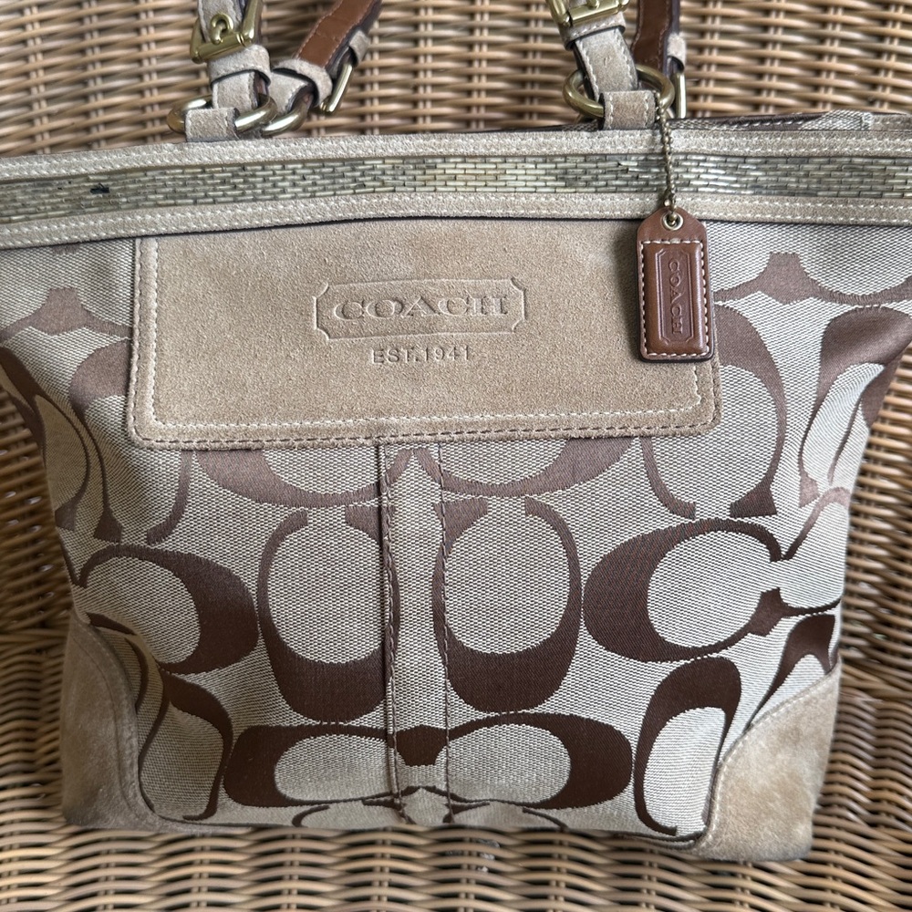 Coach Brown and Tan Signature Canvas Tote - Picture 5 of 13